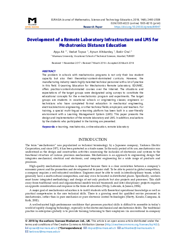 (PDF) Development of a Remote Laboratory Infrastructure and LMS for ...