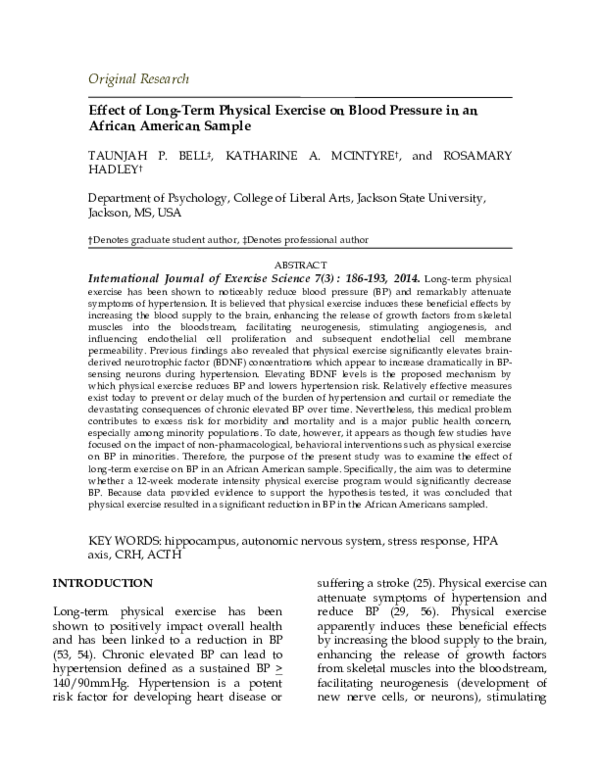 (PDF) Effect of Long-Term Physical Exercise on Blood Pressure in an ...