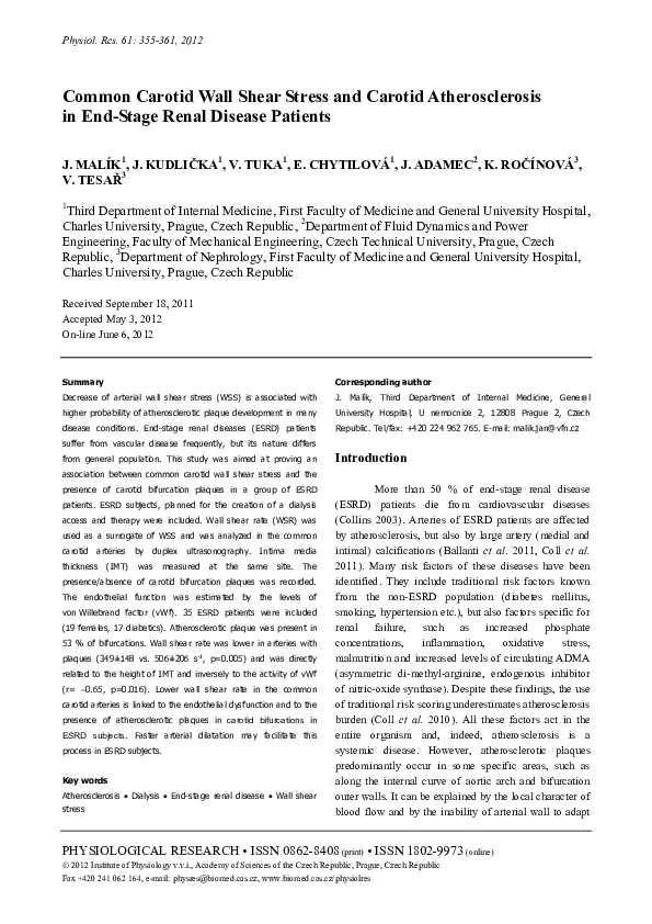 (PDF) [Wall shear stress in carotid artery and its role in the ...