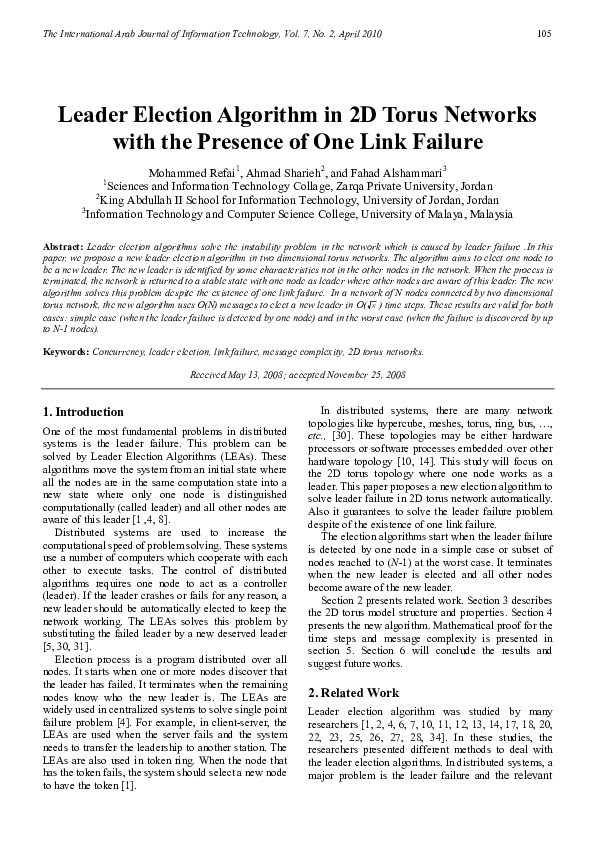 (PDF) Leader Election Algorithm in 2D Torus Networks with the Presence ...