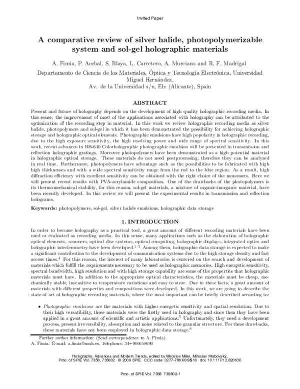 (PDF) A comparative review of silver halide photopolymerizable system