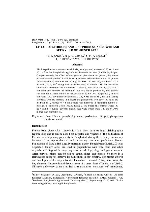 (PDF) Effect of nitrogen and phosphorus on growth and yield of ...