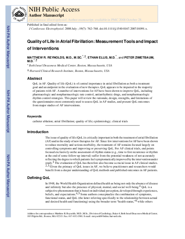 (PDF) Quality of life in atrial fibrillation: measurement tools and ...