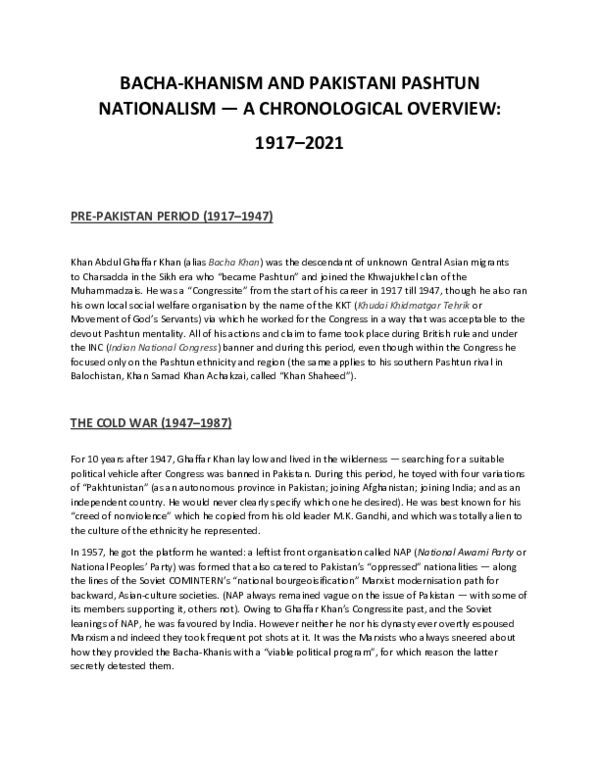 (PDF) BACHA-KHANISM AND PAKISTANI PASHTUN NATIONALISM -A CHRONOLOGICAL ...