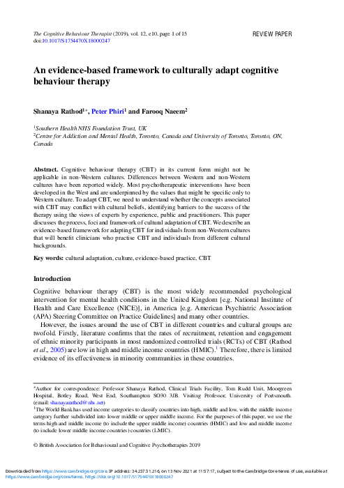 (PDF) An evidence-based framework to culturally adapt cognitive ...