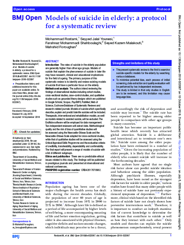 (PDF) Models of suicide in elderly: a protocol for a systematic review