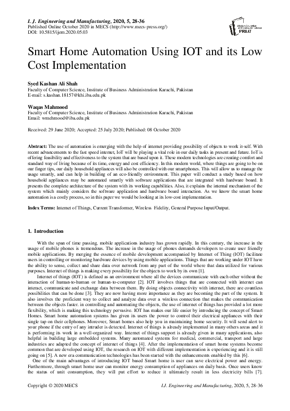 (PDF) Smart Home Automation Using IOT and its Low Cost Implementation