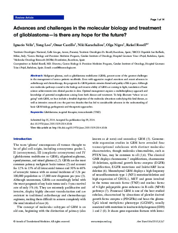 (PDF) Advances and challenges in the molecular biology and treatment of ...