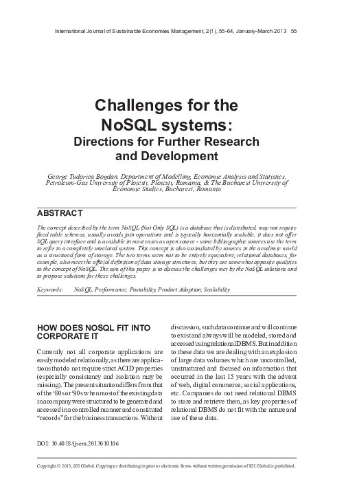 (PDF) Challenges for the NoSQL systems: Directions for Further Research ...