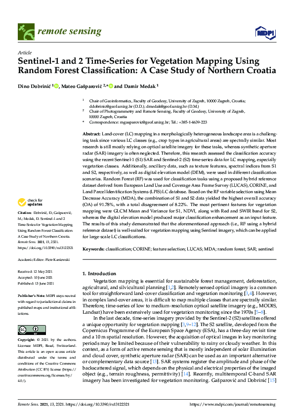 (PDF) Sentinel-1 and 2 Time-Series for Vegetation Mapping Using Random ...