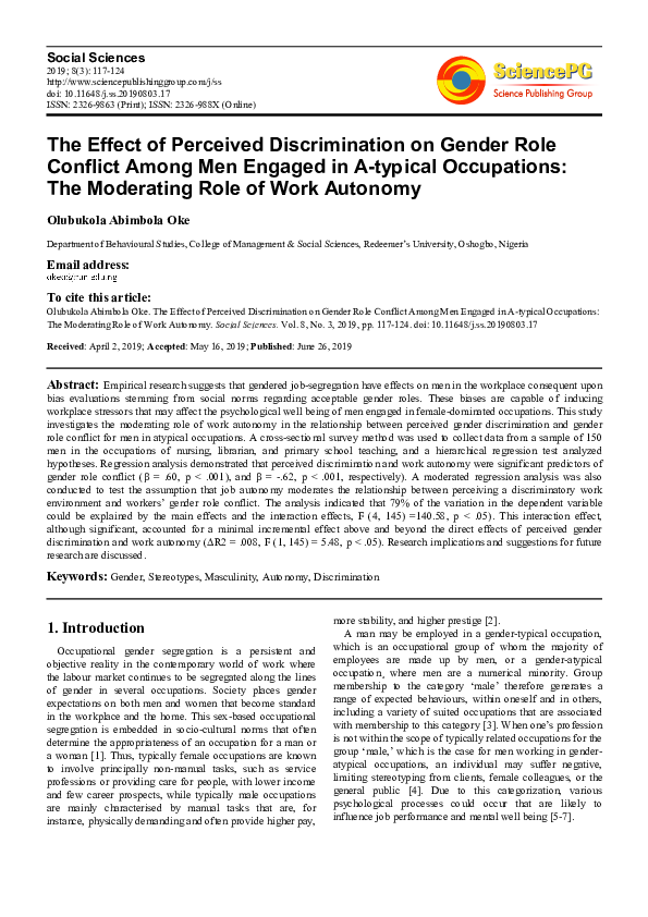 (PDF) The Effect of Perceived Discrimination on Gender Role Conflict ...