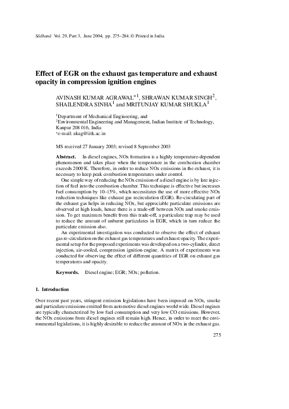 (PDF) Effect of EGR on the exhaust gas temperature and exhaust opacity