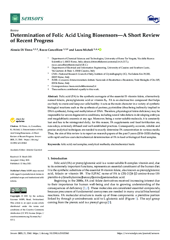(PDF) Determination of Folic Acid Using Biosensors—A Short Review of ...