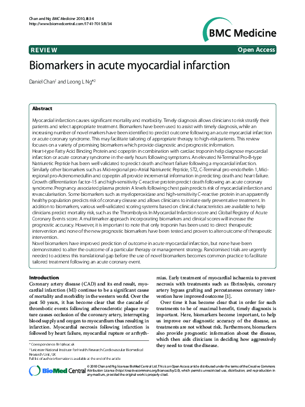 (PDF) Biomarkers in acute myocardial infarction