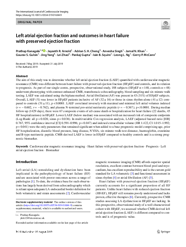 (PDF) Left atrial ejection fraction and outcomes in heart failure with ...