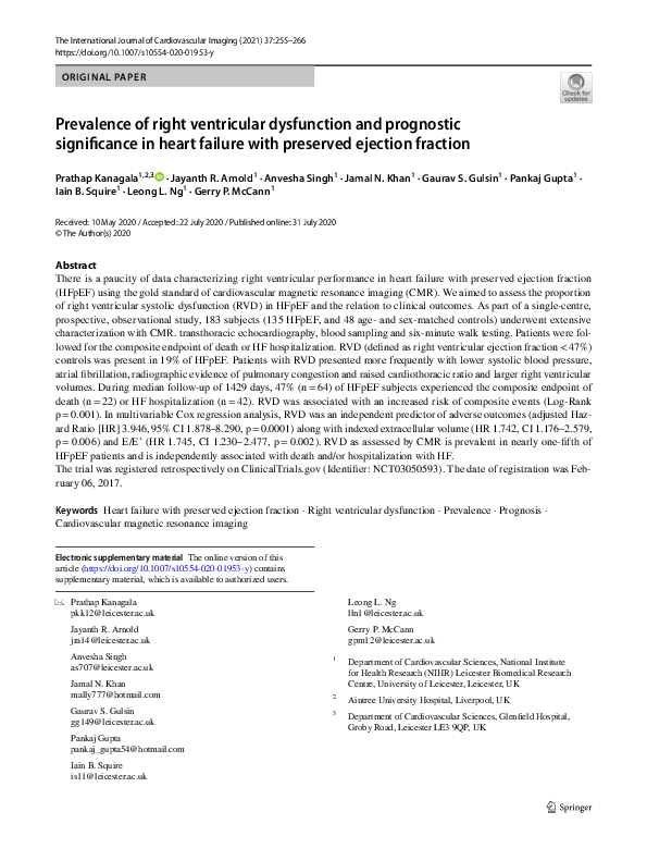 (PDF) Prevalence of right ventricular dysfunction and prognostic ...