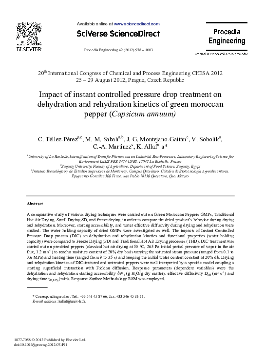 (PDF) Impact of the Instant Controlled Pressure Drop Treatment on Hot ...