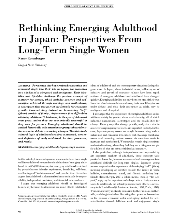(PDF) Rethinking Emerging Adulthood in Japan: Perspectives From Long ...