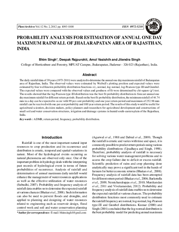 (PDF) Probability Analysis for Estimation of Annual One Day Maximum ...