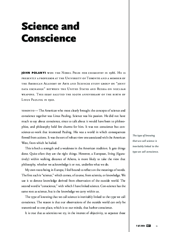 (PDF) Science and Conscience