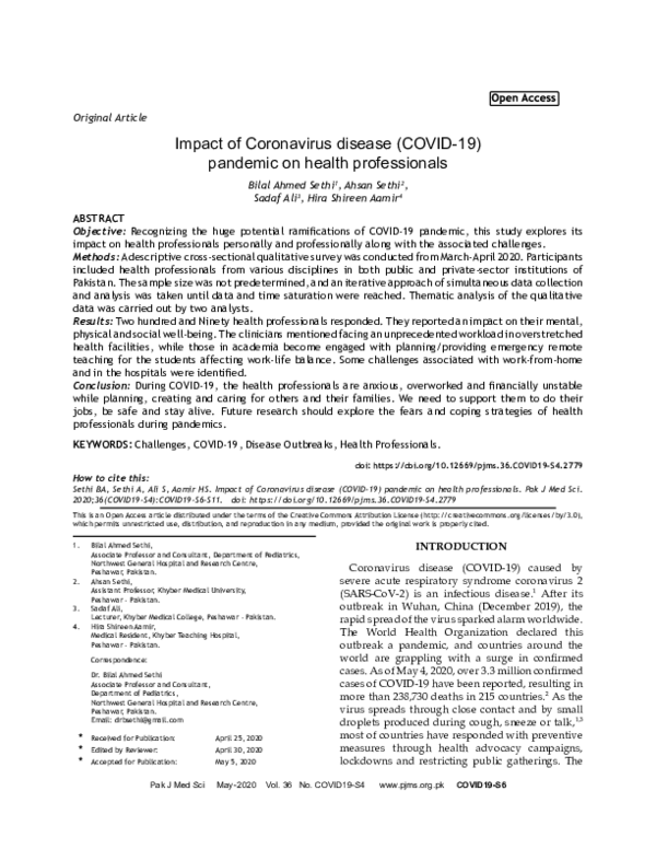 (PDF) Impact of Coronavirus disease (COVID-19) pandemic on health ...
