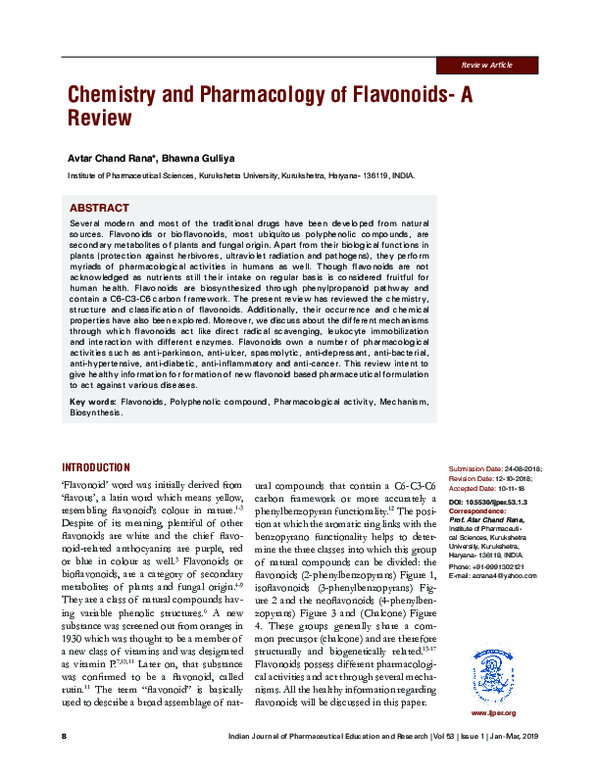 (PDF) Chemistry and Pharmacology of Flavonoids- A Review