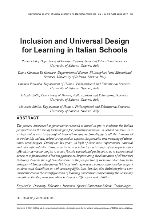 (PDF) Inclusion and Universal Design for Learning in Italian Schools