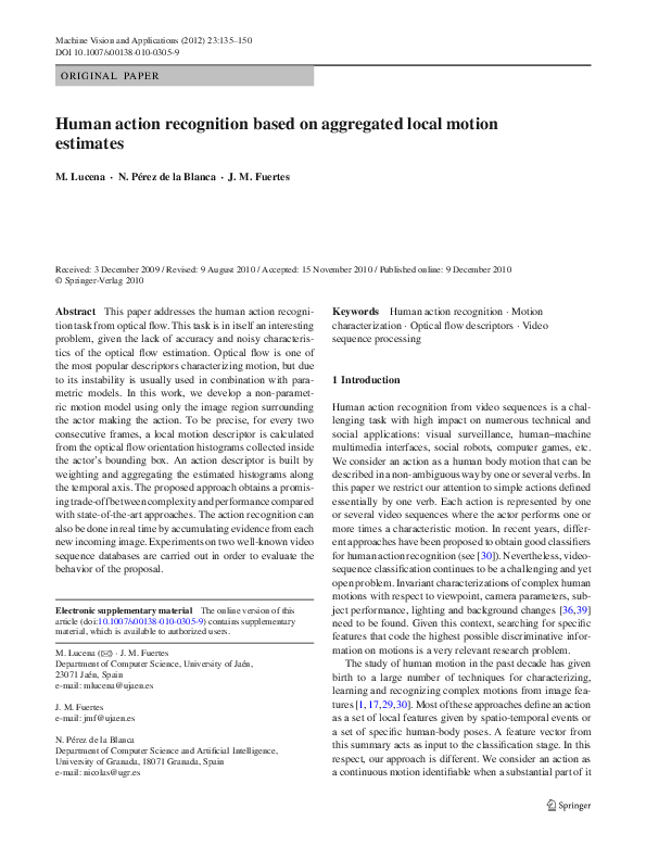 (PDF) Human action recognition based on aggregated local motion estimates