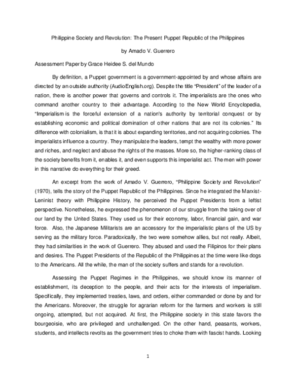(PDF) Philippine Society and Revolution The Present Puppet Republic of