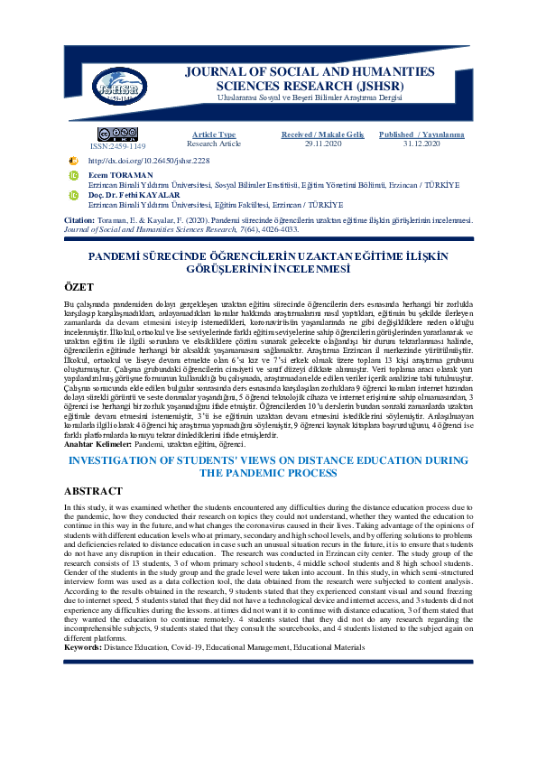 (PDF) JOURNAL OF SOCIAL AND HUMANITIES SCIENCES RESEARCH (JSHSR