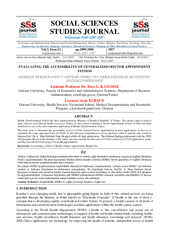 (PDF) EVALUATING THE ACCESSIBILITY OF CENTRALIZED DOCTOR APPOINTMENT SYSTEM