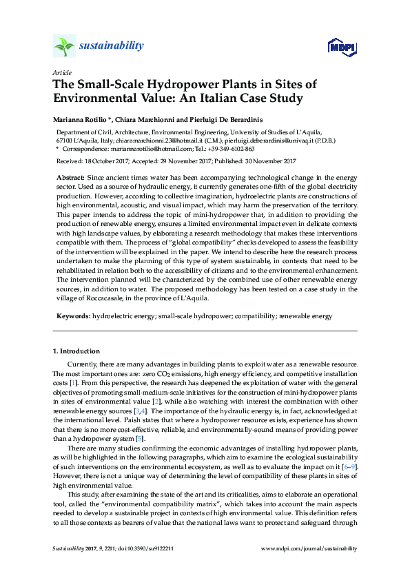 (PDF) The Small-Scale Hydropower Plants in Sites of Environmental Value ...