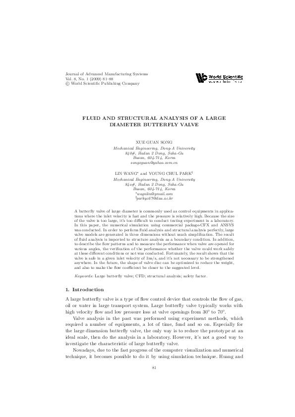 (PDF) FLUID AND STRUCTURAL ANALYSIS OF A LARGE DIAMETER BUTTERFLY VALVE