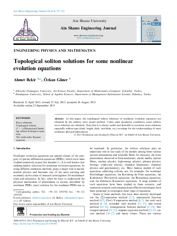 (PDF) Topological soliton solutions for some nonlinear evolution equations