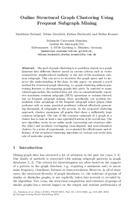 (PDF) Online Structural Graph Clustering Using Frequent Subgraph Mining