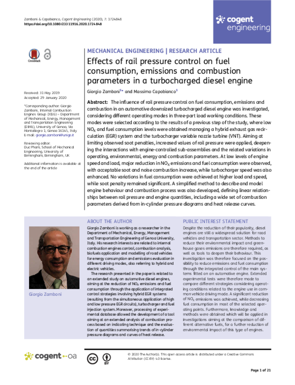 (PDF) Effects of rail pressure control on fuel consumption, emissions ...