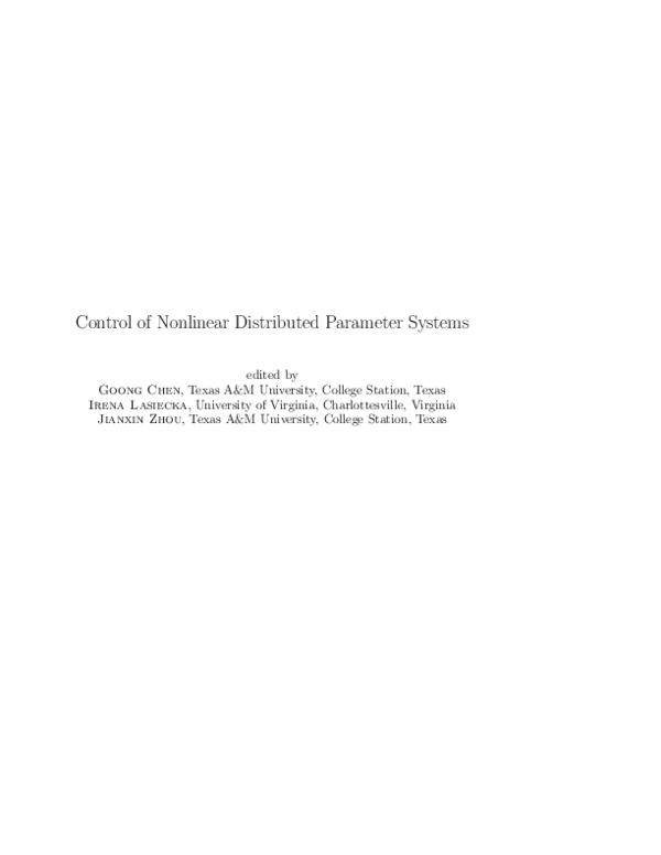 (PDF) Control of nonlinear distributed parameter systems: Recent ...