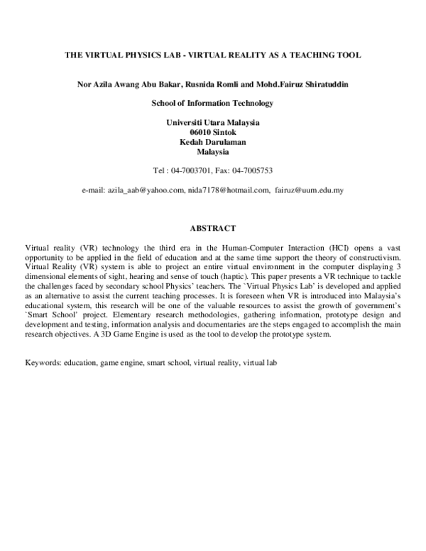 (PDF) The Virtual Physics Lab-Virtual Reality as a Teaching Tool
