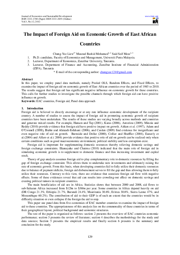 (PDF) The Impact of Foreign Aid on Economic Growth of East African ...