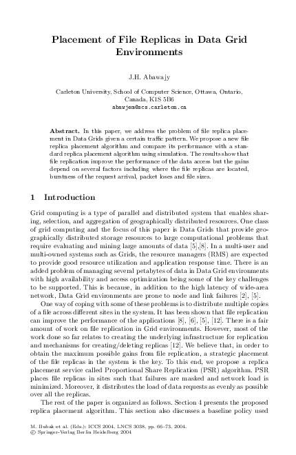 (PDF) Placement of File Replicas in Data Grid Environments