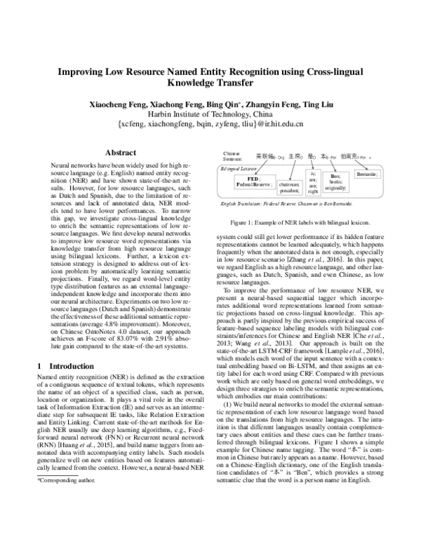 (PDF) Improving Low Resource Named Entity Recognition using Cross ...