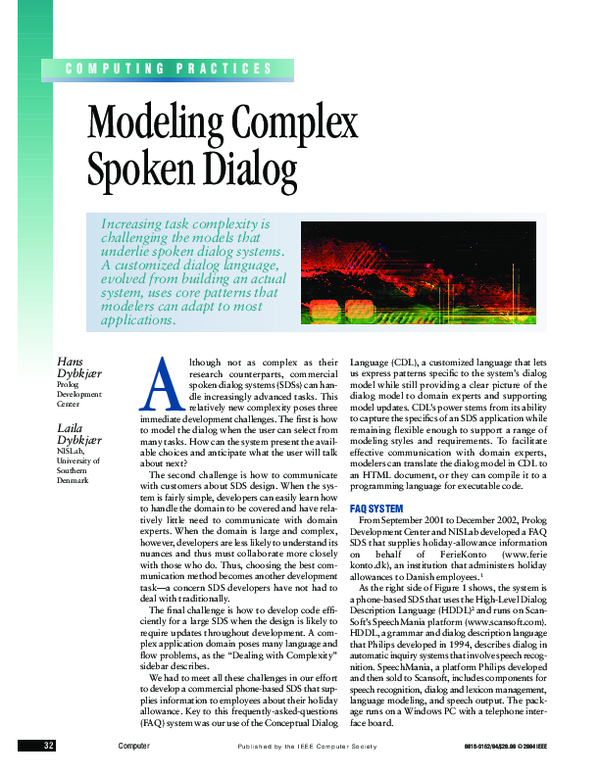 (PDF) Modeling complex spoken dialog