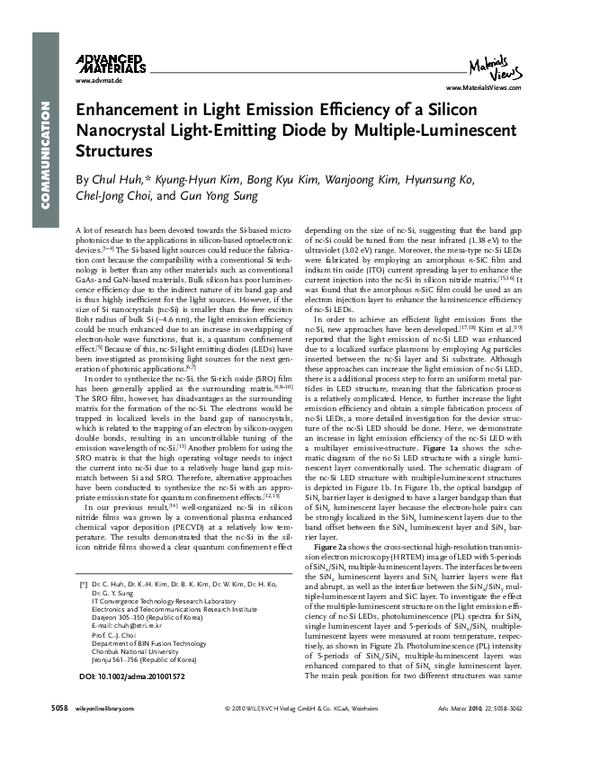 (PDF) Enhancement in Light Emission Efficiency of a Silicon Nanocrystal ...