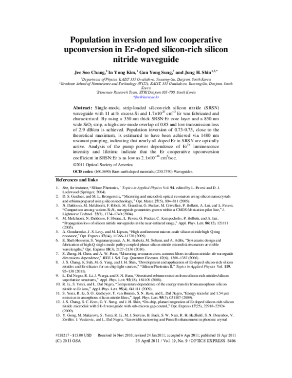 (PDF) Population inversion and low cooperative upconversion in Er-doped ...