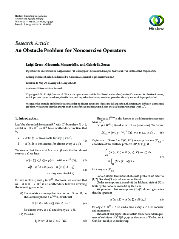 (PDF) An Obstacle Problem for Noncoercive Operators