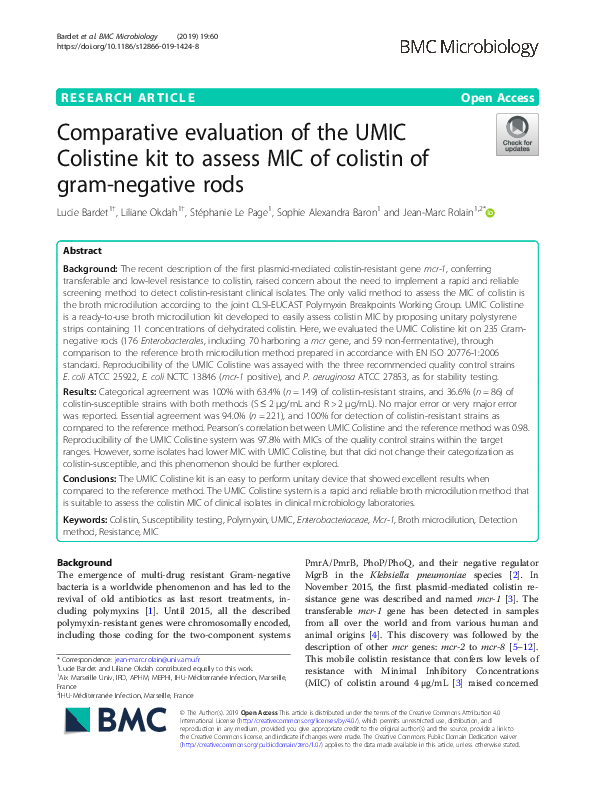 (PDF) Comparative evaluation of the UMIC Colistine kit to assess MIC of ...