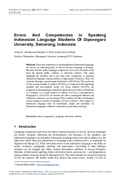 (PDF) Errors And Competencies In Speaking Indonesian Language Students ...