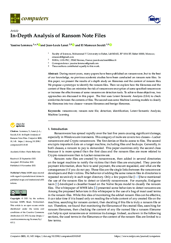 (PDF) In-Depth Analysis of Ransom Note Files