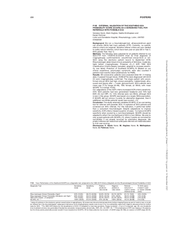 (PDF) P180 External validation of the Southend GCA Probability Score ...