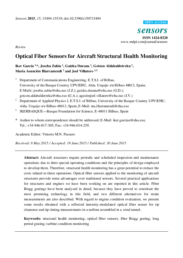 (PDF) Optical Fiber Sensors for Aircraft Structural Health Monitoring
